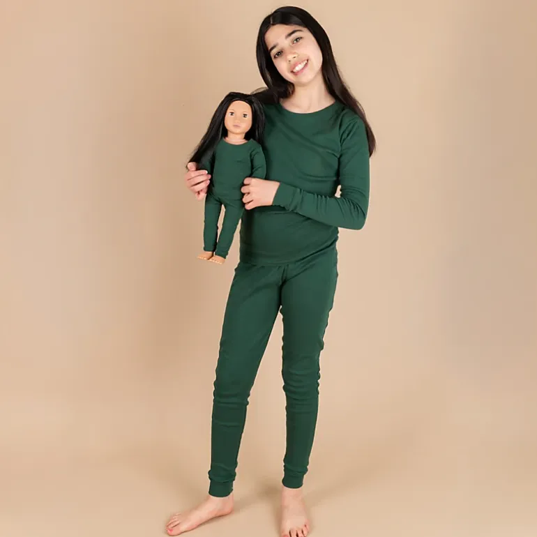 Leveret Girl & Doll Matching Solid Cotton Christmas Pajamas