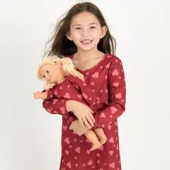 Leveret Girl & Doll Matching Valentine Hearts Long Sleeve Nightgown Set