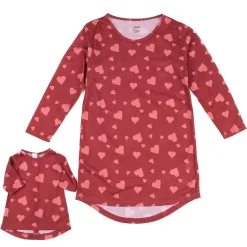 Leveret Girl & Doll Matching Valentine Hearts Long Sleeve Nightgown Set