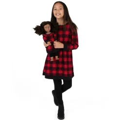 Leveret Girl & Matching Doll Set - Cotton Buffalo Plaid Dress