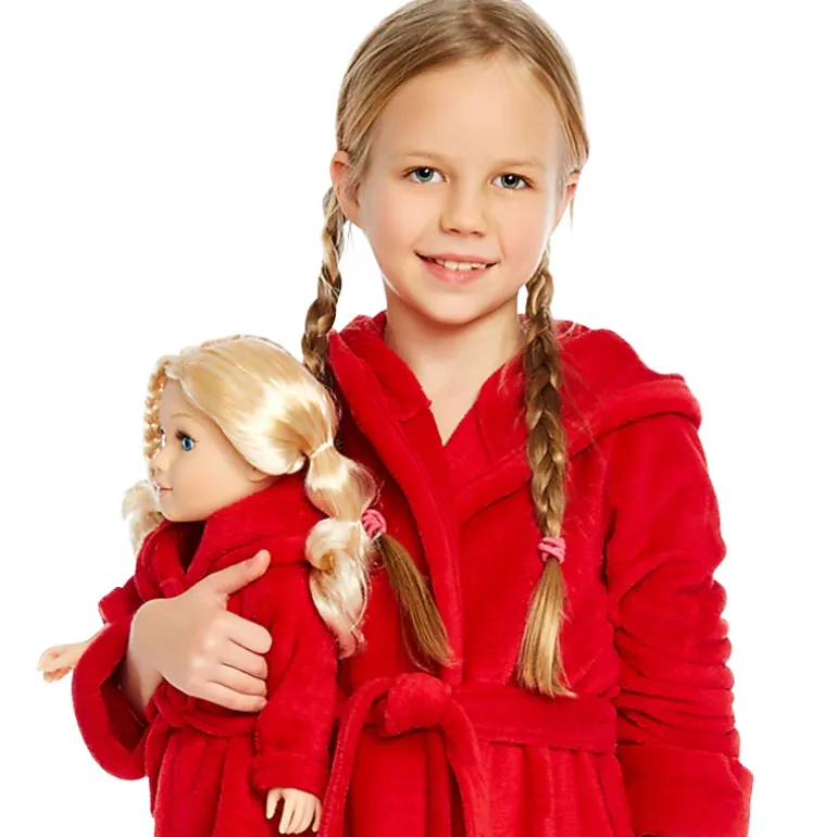 Leveret Girl & Matching Doll Solid Fleece Hooded Robe Set