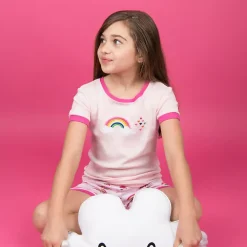 Leveret Girls 2-pc. Cotton Graphic Print Short Sleeve Shirt & Shorts Pajama Set