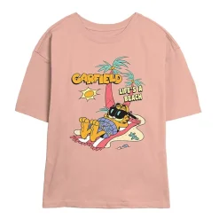 Life'S A Beach Tee Womens Juniors Crew Neck Short Sleeve Regular Fit Garfield Nickelodeon Graphic T-Shirt