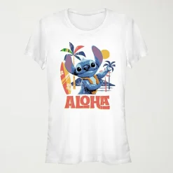 Lilo And Stitch The Movie Aloha Tee Womens Juniors Crew Neck Short Sleeve Regular Fit Lilo & Stitch Graphic T-Shirt
