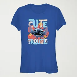 Lilo And Stitich The Movie Cute Trouble Tee Womens Juniors Crew Neck Short Sleeve Regular Fit Lilo & Stitch Graphic T-Shirt
