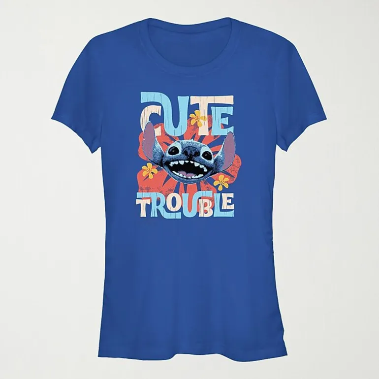 Lilo And Stitich The Movie Cute Trouble Tee Womens Juniors Crew Neck Short Sleeve Regular Fit Lilo & Stitch Graphic T-Shirt