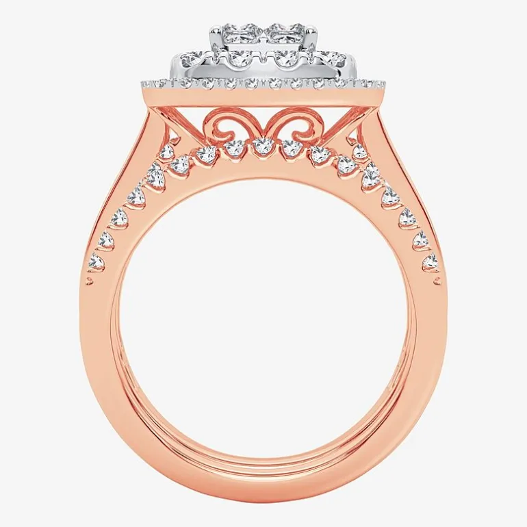 Limited Edition! Womens 1 CT.T.W. Natural Diamond 10K or 14K Gold Cushion Halo Bridal Set