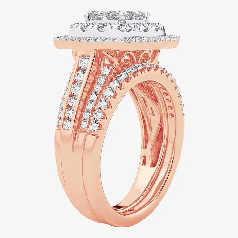 Limited Edition! Womens 1 CT.T.W. Natural Diamond 10K or 14K Gold Cushion Halo Bridal Set