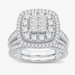 Limited Edition! Womens 1 CT.T.W. Natural Diamond 10K or 14K Gold Cushion Halo Bridal Set
