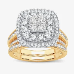Limited Edition! Womens 1 CT.T.W. Natural Diamond 10K or 14K Gold Cushion Halo Bridal Set