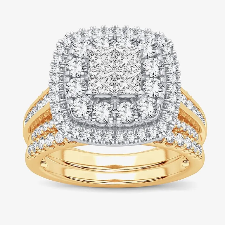 Limited Edition! Womens 1 CT.T.W. Natural Diamond 10K or 14K Gold Cushion Halo Bridal Set