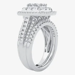 Limited Edition! Womens 1 CT.T.W. Natural Diamond 10K or 14K Gold Cushion Halo Bridal Set