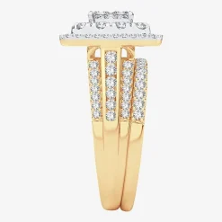 Limited Edition! Womens 1 CT.T.W. Natural Diamond 10K or 14K Gold Cushion Halo Bridal Set
