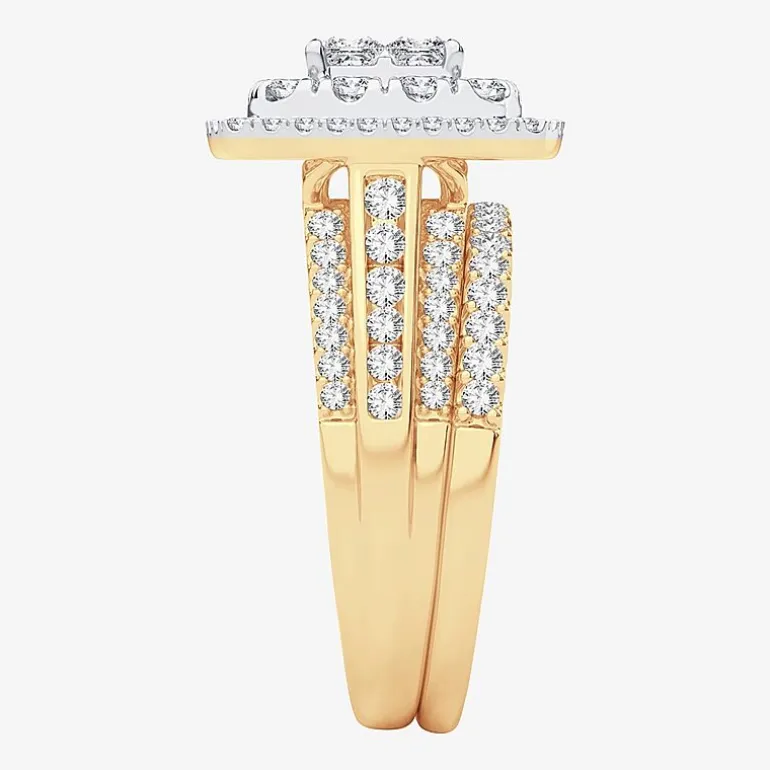 Limited Edition! Womens 1 CT.T.W. Natural Diamond 10K or 14K Gold Cushion Halo Bridal Set