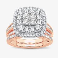 Limited Edition! Womens 1 CT.T.W. Natural Diamond 10K or 14K Gold Cushion Halo Bridal Set
