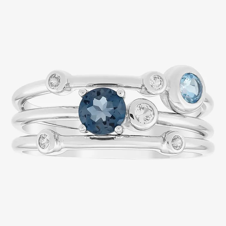 Limited Quantities! Womens Genuine Blue Topaz Sterling Silver Ring Set
