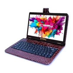 LINSAY® 10.1 Octa Core 128Gb Android 15 Tablet Brown Croc Keyboard