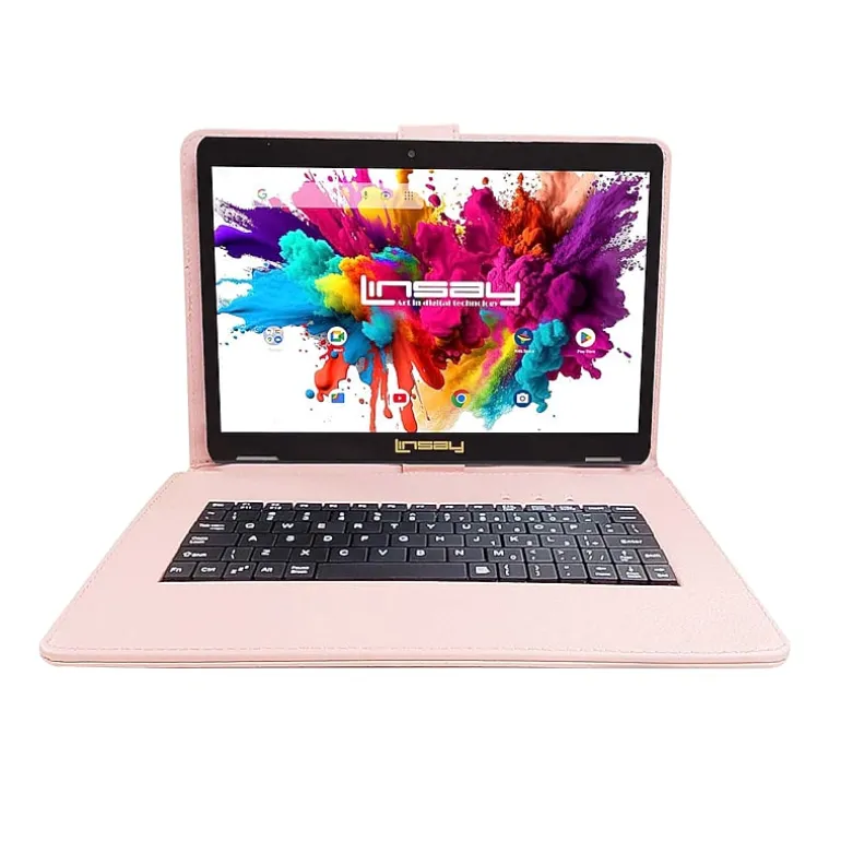 LINSAY® 10.1 Octa Core 128Gb Android 15 Tablet Pea Keyboard