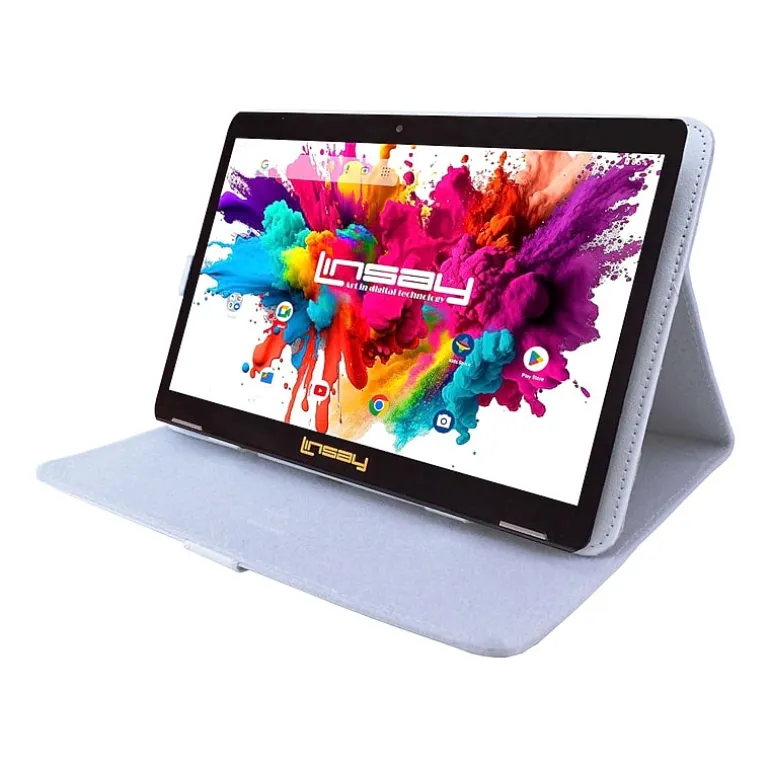 LINSAY® 10.1 Octa Core 128Gb Android 15 Tablet White Case