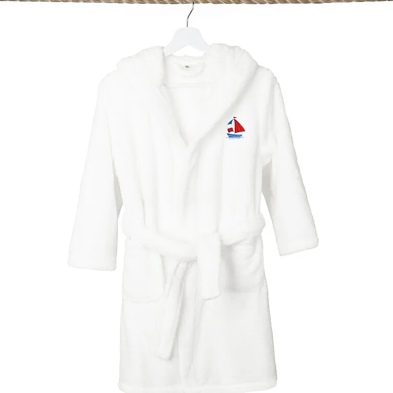 Linum Home Textiles Plush Boat Kids Bathrobe Unisex Long Sleeve Long Length Robe