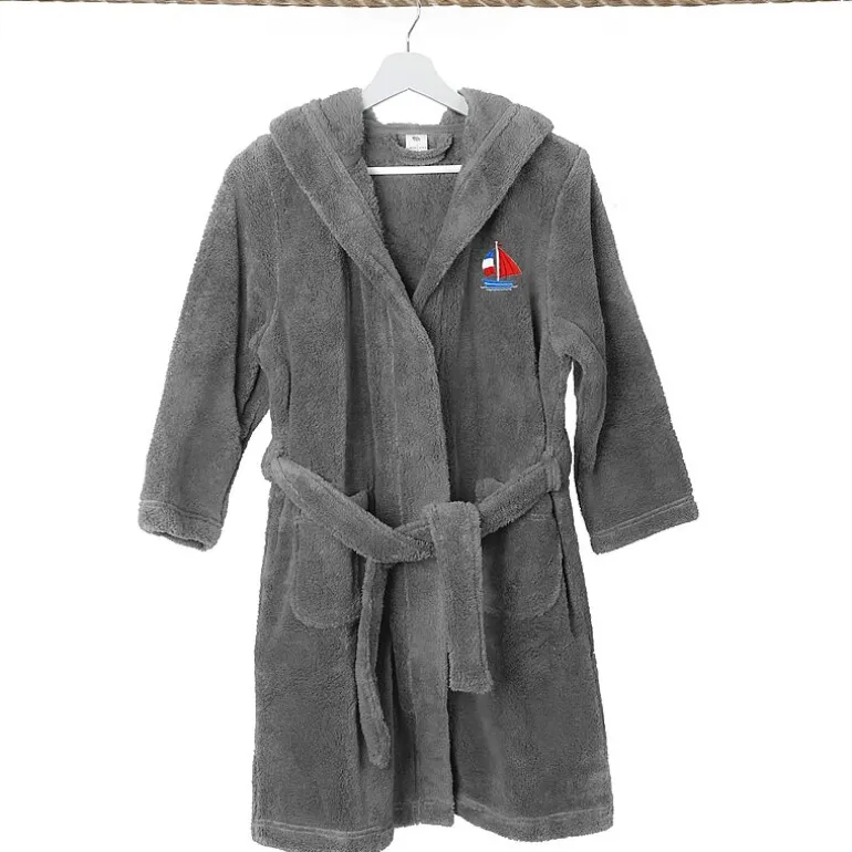 Linum Home Textiles Plush Boat Kids Bathrobe Unisex Long Sleeve Long Length Robe