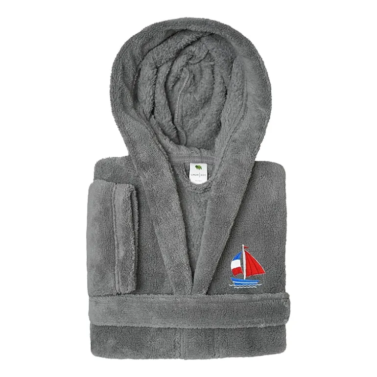 Linum Home Textiles Plush Boat Kids Bathrobe Unisex Long Sleeve Long Length Robe