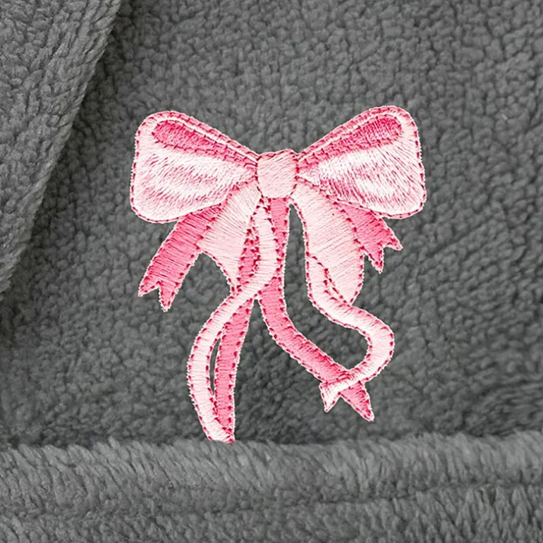 Linum Home Textiles Plush Bow Girls Long Sleeve Long Length Robe