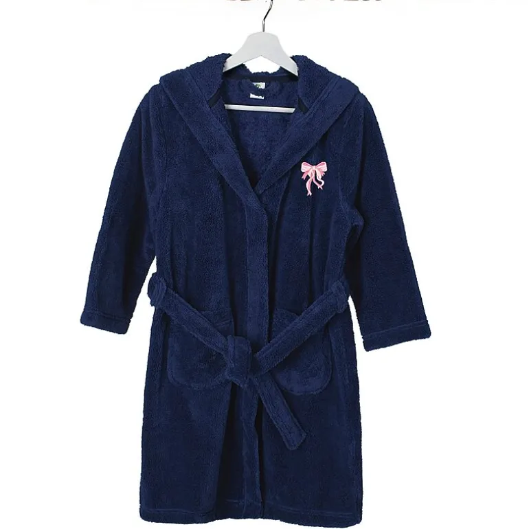 Linum Home Textiles Plush Bow Girls Long Sleeve Long Length Robe