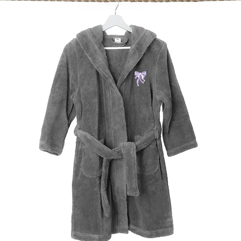 Linum Home Textiles Plush Bow Girls Long Sleeve Long Length Robe