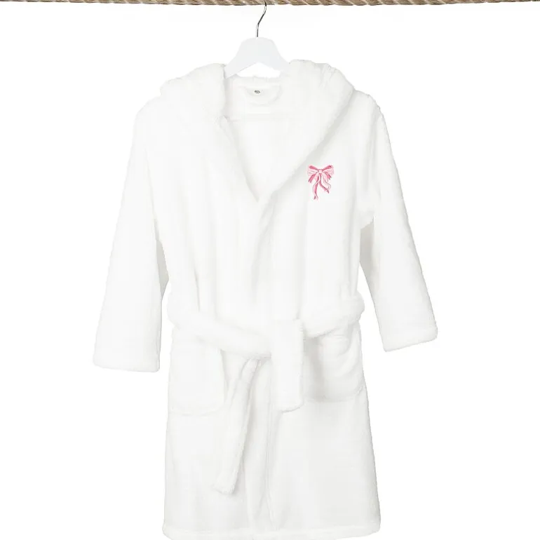 Linum Home Textiles Plush Bow Girls Long Sleeve Long Length Robe