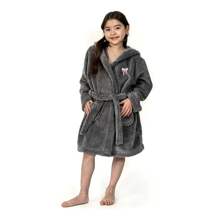 Linum Home Textiles Plush Bow Girls Long Sleeve Long Length Robe