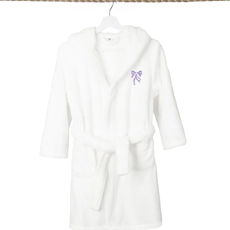 Linum Home Textiles Plush Bow Girls Long Sleeve Long Length Robe