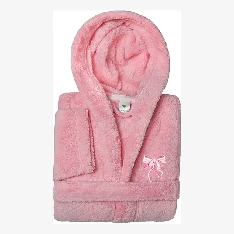 Linum Home Textiles Plush Bow Girls Long Sleeve Long Length Robe