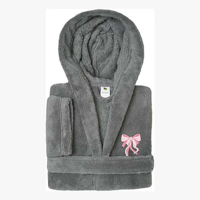 Linum Home Textiles Plush Bow Girls Long Sleeve Long Length Robe