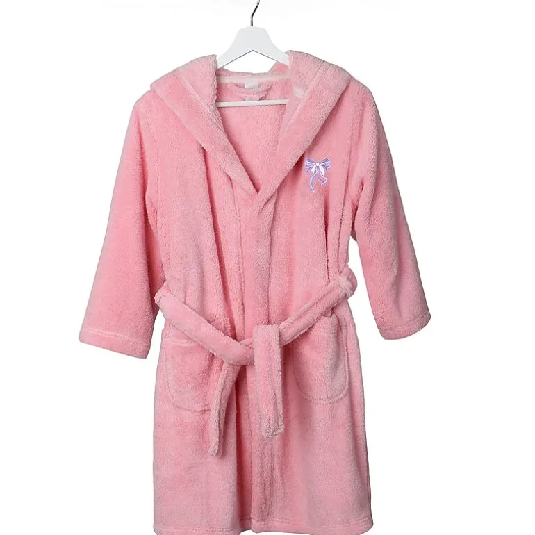 Linum Home Textiles Plush Bow Girls Long Sleeve Long Length Robe