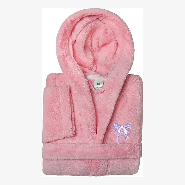 Linum Home Textiles Plush Bow Girls Long Sleeve Long Length Robe