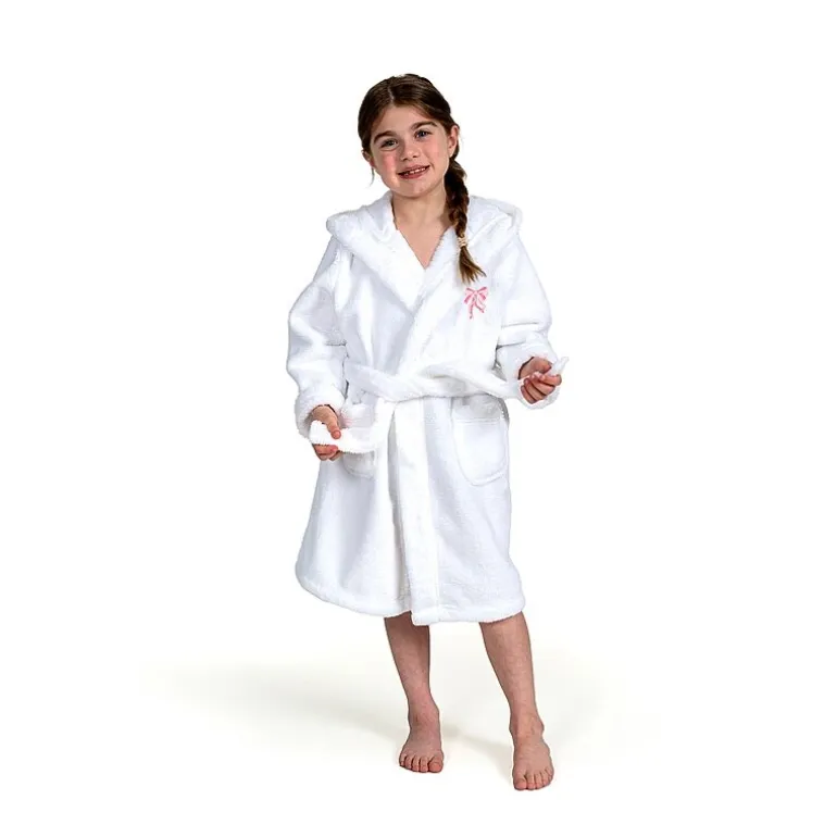 Linum Home Textiles Plush Bow Girls Long Sleeve Long Length Robe