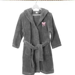 Linum Home Textiles Plush Bow Girls Long Sleeve Long Length Robe