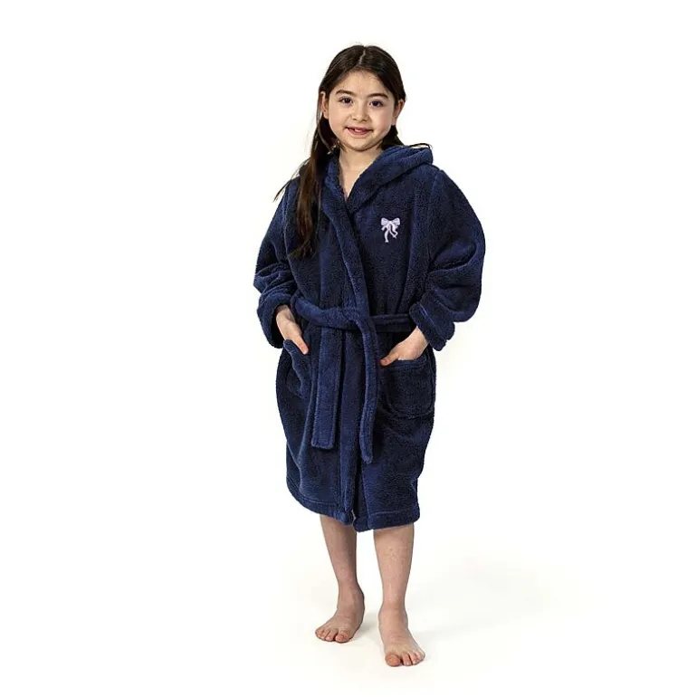Linum Home Textiles Plush Bow Girls Long Sleeve Long Length Robe