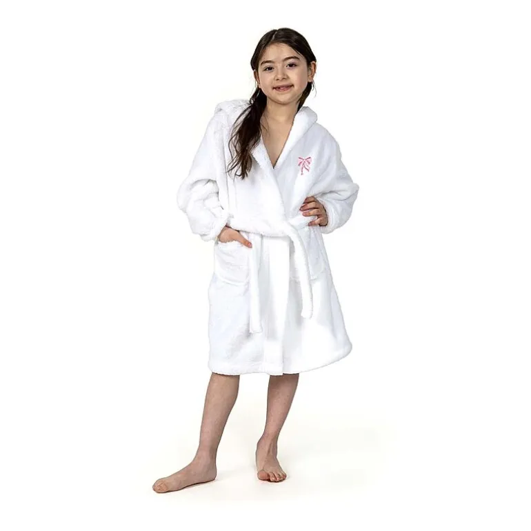Linum Home Textiles Plush Bow Girls Long Sleeve Long Length Robe
