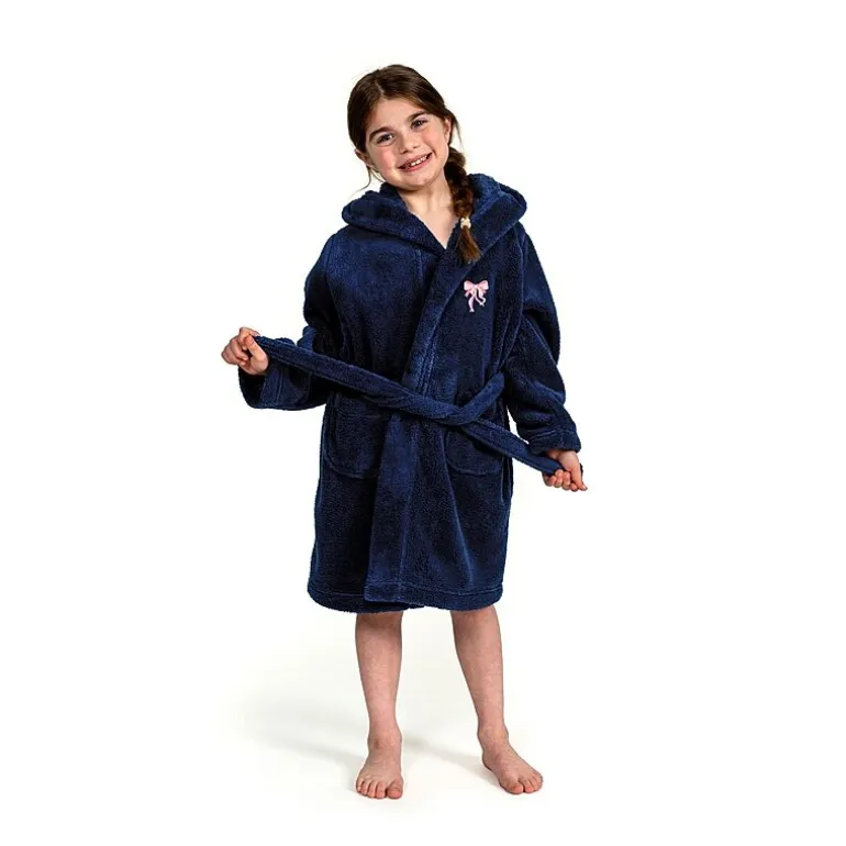 Linum Home Textiles Plush Bow Girls Long Sleeve Long Length Robe