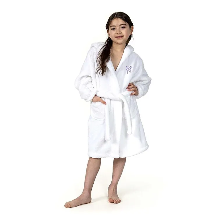 Linum Home Textiles Plush Bow Girls Long Sleeve Long Length Robe