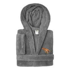 Linum Home Textiles Plush Dino Kids Bathrobe Unisex Long Sleeve Long Length Bathrobe