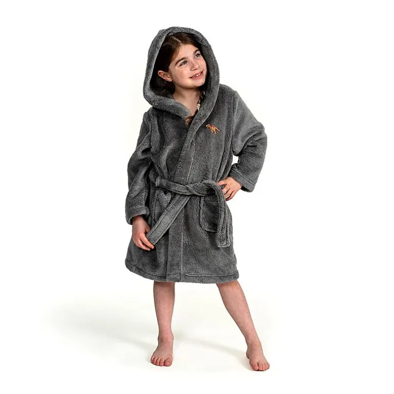 Linum Home Textiles Plush Dino Kids Bathrobe Unisex Long Sleeve Long Length Bathrobe