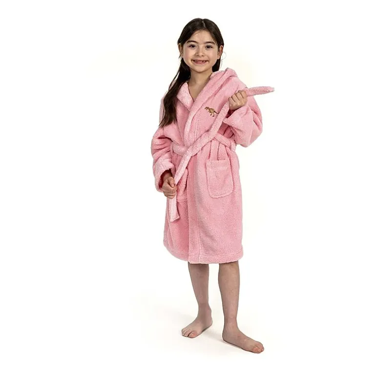 Linum Home Textiles Plush Dino Kids Bathrobe Unisex Long Sleeve Long Length Bathrobe