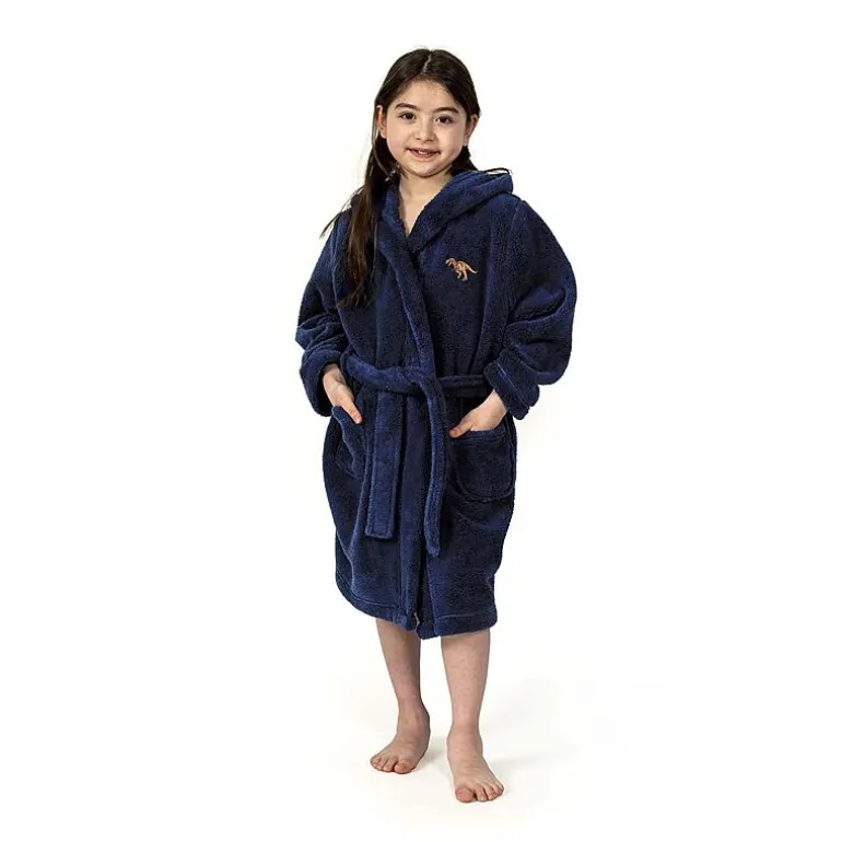 Linum Home Textiles Plush Dino Kids Bathrobe Unisex Long Sleeve Long Length Bathrobe