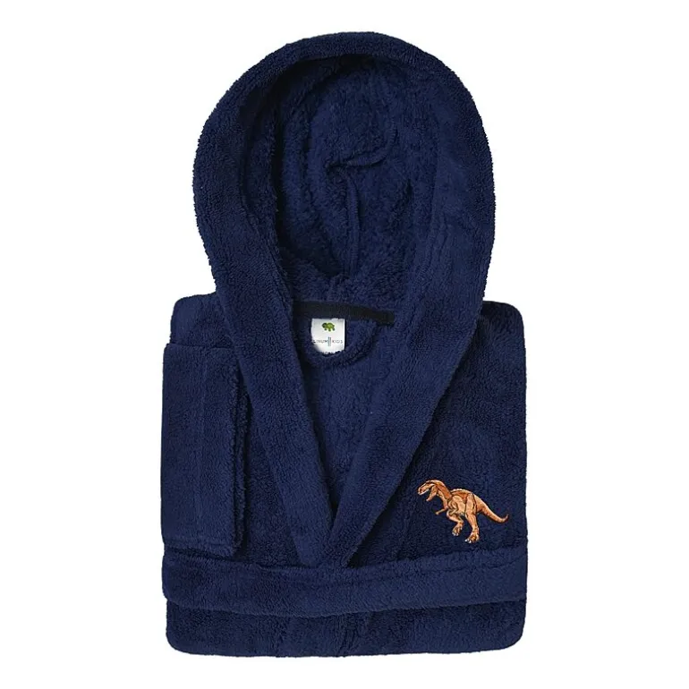 Linum Home Textiles Plush Dino Kids Bathrobe Unisex Long Sleeve Long Length Bathrobe