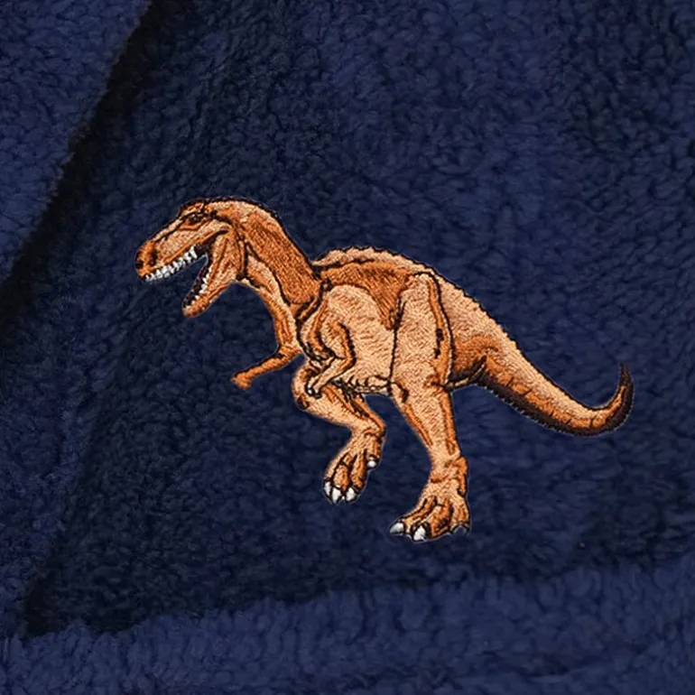 Linum Home Textiles Plush Dino Kids Bathrobe Unisex Long Sleeve Long Length Bathrobe