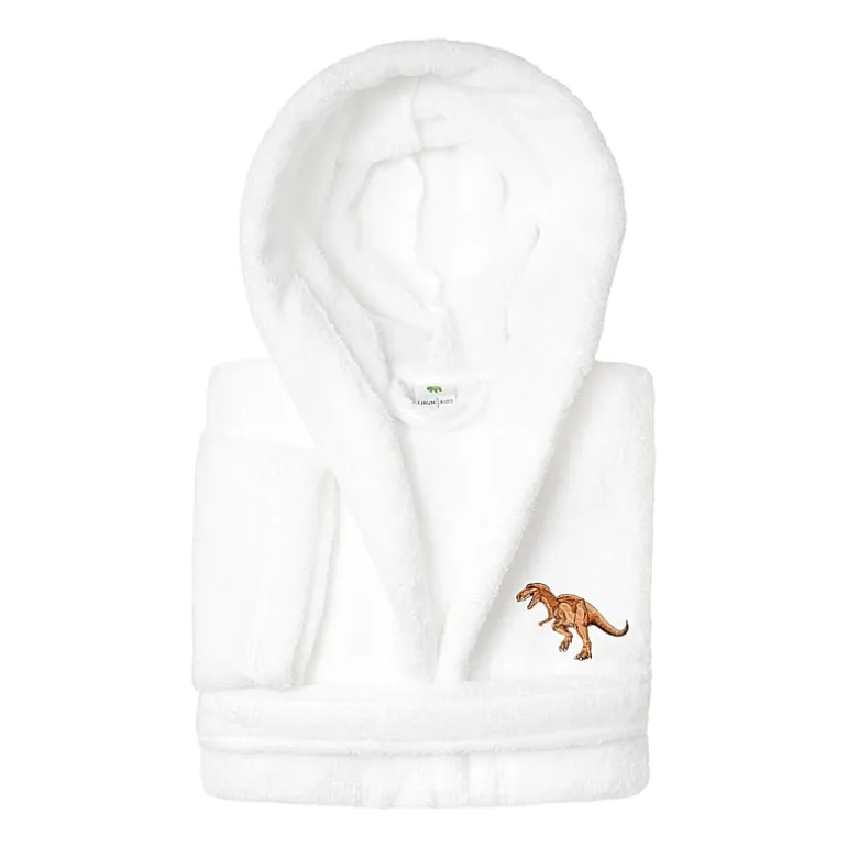 Linum Home Textiles Plush Dino Kids Bathrobe Unisex Long Sleeve Long Length Bathrobe