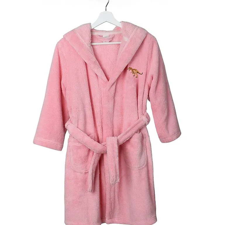 Linum Home Textiles Plush Dino Kids Bathrobe Unisex Long Sleeve Long Length Bathrobe